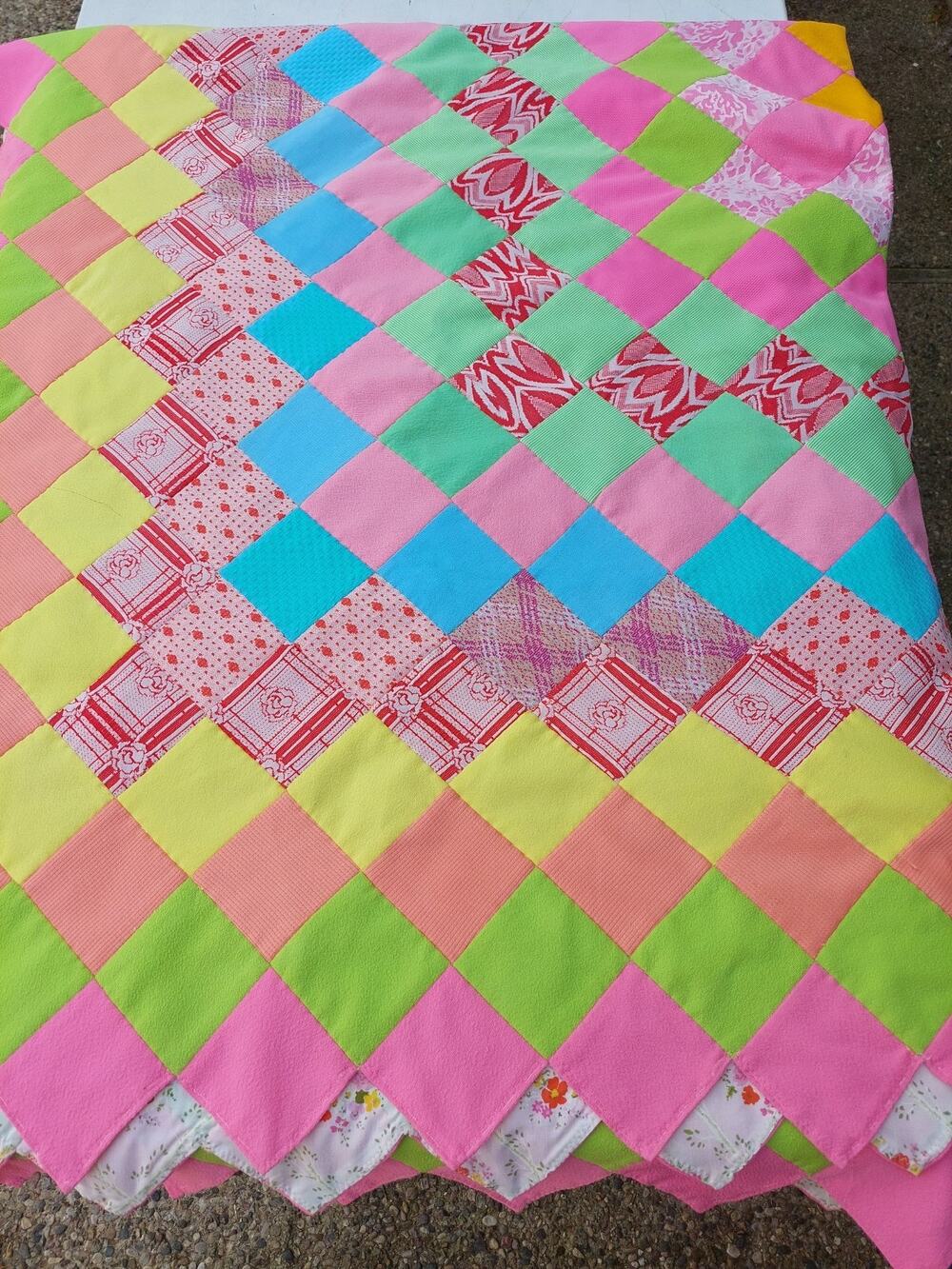 VTG Double Knit Patchwork Quilt- Bright Cheerful colors